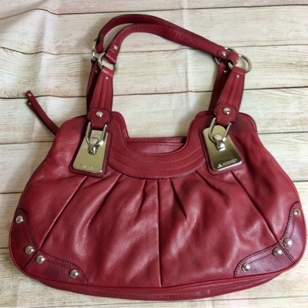B Makowsky red leather, hobo style handbag satchel